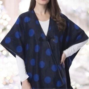 Poncho Kimono Wrap - Navy & Royal Blue Polka Dot and Faux Leather Trim